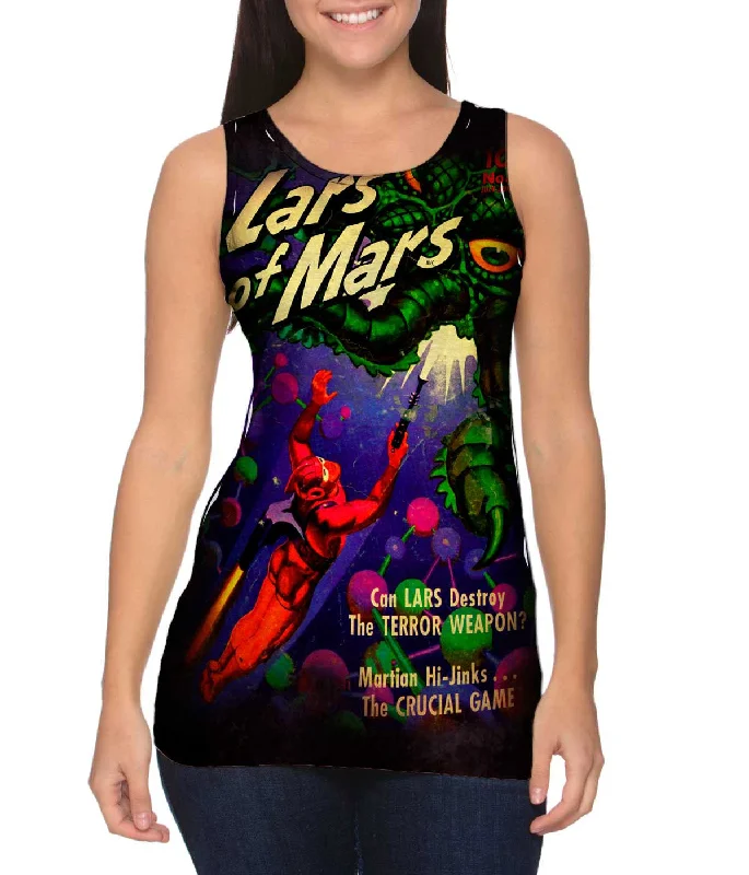 Plus Size Women's Ruffled Hem Tank Tops with Floral PrintsLars of Mars Comic Retro