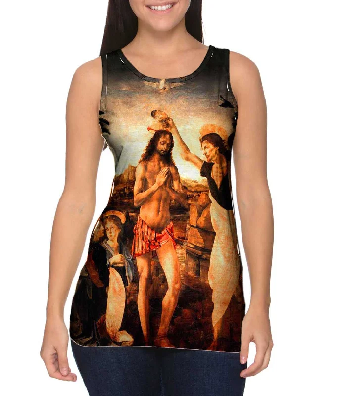 Crew Neck Women's Sustainable Tank Tops Made from Recycled MaterialsLeonardo Da Vinci - "The Baptism Of Christ" (1475) Crew Neck Women's Sustainable Tank Tops Made from Recycled MaterialsLeonardo Da Vinci - "The Baptism Of Christ" (1475)