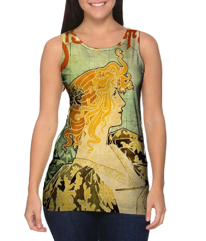 Plus Size Women's Ruffled Hem Tank Tops with Floral PrintsLeonetto Cappiello - "Maurin Quina" (1906) Plus Size Women's Ruffled Hem Tank Tops with Floral PrintsLeonetto Cappiello - "Maurin Quina" (1906)