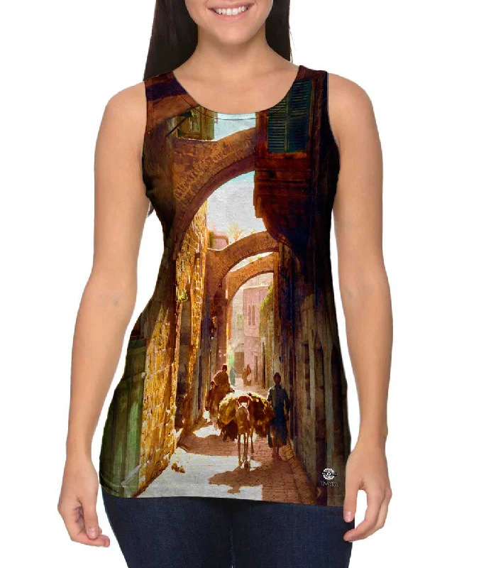 Plus Size Women's Embroidered Tank Tops in Boho StylesLewis Larsson - "Via Dolorosa, Jerusalem" (1919) Plus Size Women's Embroidered Tank Tops in Boho StylesLewis Larsson - "Via Dolorosa, Jerusalem" (1919)