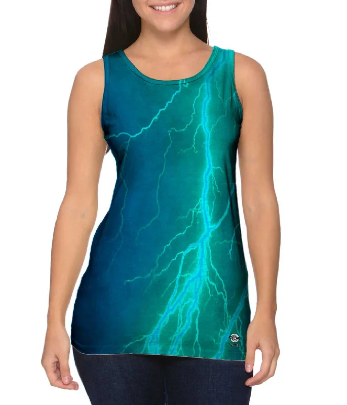 Plus Size Women's Side - Slit Tank Tops in Metallic ShadesLightning Storm Blue Turqouise Plus Size Women's Side - Slit Tank Tops in Metallic ShadesLightning Storm Blue Turqouise