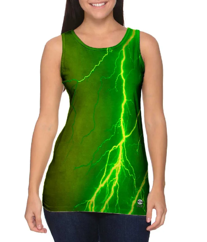 Plus Size Women's Criss - Cross Back Tank Tops in Neon ColorsLightning Storm Green Yellow Plus Size Women's Criss - Cross Back Tank Tops in Neon ColorsLightning Storm Green Yellow