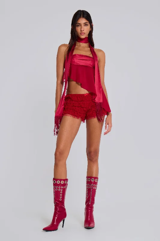 Solid Color Women Shorts in Bright Hues for a Bold StatementScarlet Red Rhea Lace Bloomer Shorts Solid Color Women Shorts in Bright Hues for a Bold StatementScarlet Red Rhea Lace Bloomer Shorts