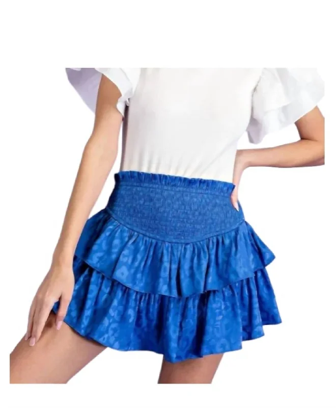 Plus Size Women Shorts with a Comfortable and Stylish FitSmocked Ruffle Mini Skort In Royal Blue Plus Size Women Shorts with a Comfortable and Stylish FitSmocked Ruffle Mini Skort In Royal Blue