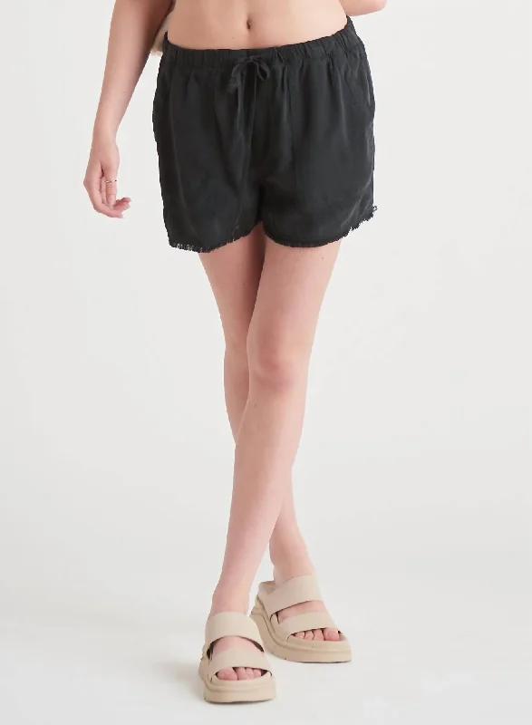 Embroidered Women Shorts with Intricate DesignsSp22 Tencel Frayed Hem Short In Black Embroidered Women Shorts with Intricate DesignsSp22 Tencel Frayed Hem Short In Black