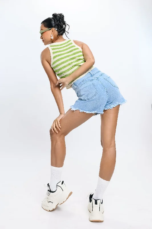 Stretchable Women Shorts for Maximum MobilityDistressed Rough-Cut Denim Shorts