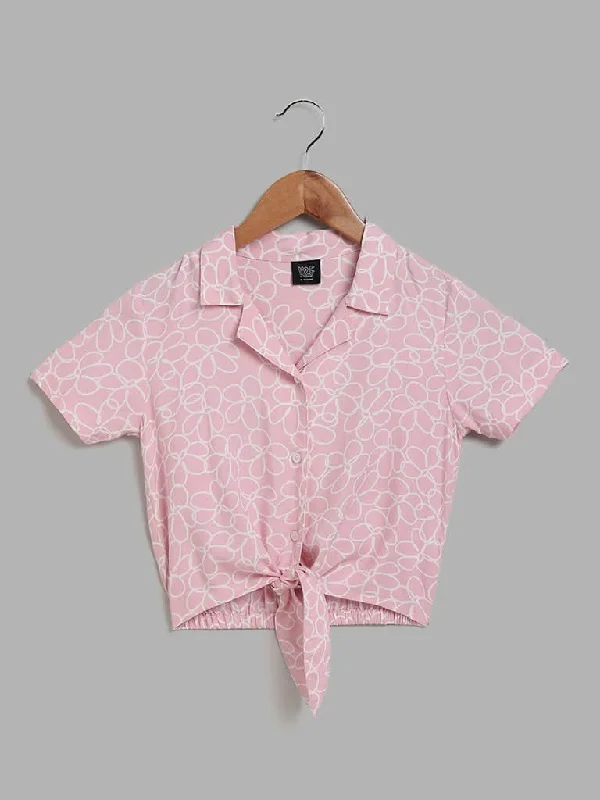 Linen Women Shorts for Breathable Comfort in Hot WeatherY&F Kids Pink Doodle Floral Printed Tie Up Shirt Linen Women Shorts for Breathable Comfort in Hot WeatherY&F Kids Pink Doodle Floral Printed Tie Up Shirt