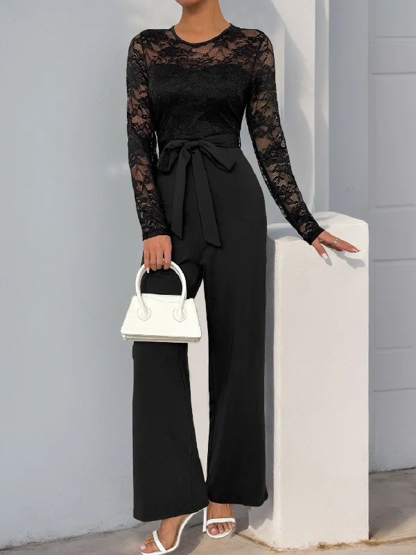 Convertible Straps Bodysuits for Multiple Styling OptionsLace Round Neck Long Sleeve Jumpsuit Convertible Straps Bodysuits for Multiple Styling OptionsLace Round Neck Long Sleeve Jumpsuit