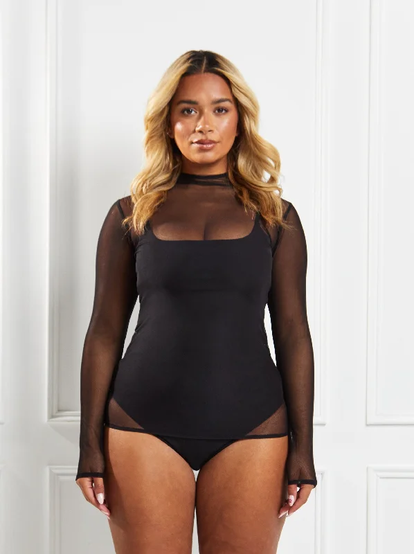 High - Neck Bodysuits for a Modest and Sophisticated LookMesh Top Long Sleeve - 'Celine’ - Black High - Neck Bodysuits for a Modest and Sophisticated LookMesh Top Long Sleeve - 'Celine’ - Black
