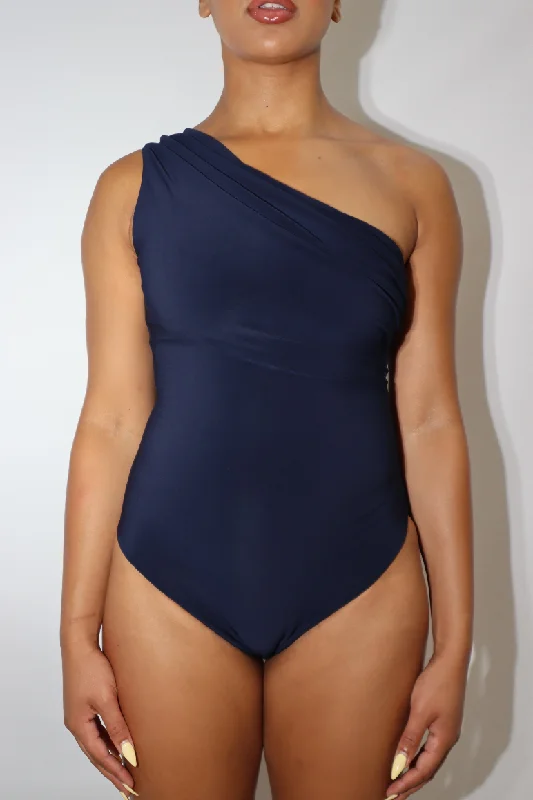 Printed Bodysuits with Floral Patterns for a Feminine VibeOne Shoulder Asymmetric 'Maya' Bodysuit - Navy Printed Bodysuits with Floral Patterns for a Feminine VibeOne Shoulder Asymmetric 'Maya' Bodysuit - Navy