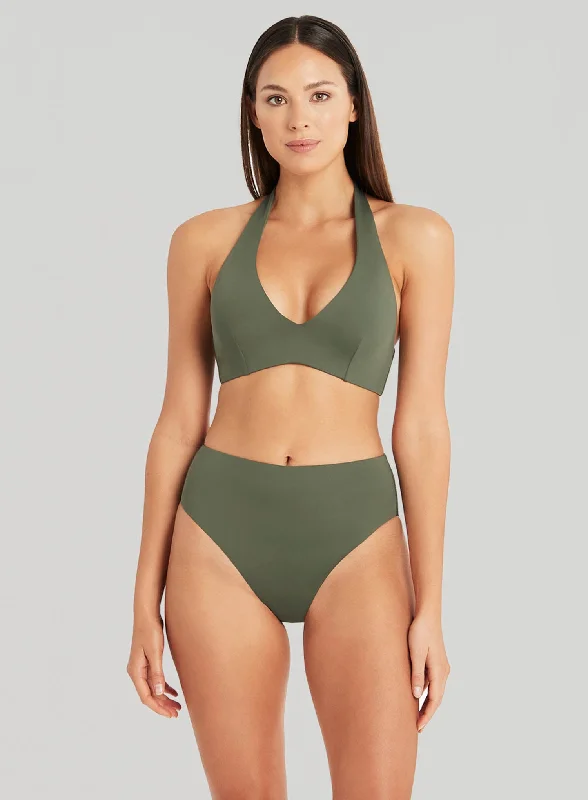Sustainable bikini made from recycled materials for eco - conscious beachgoersSea Level: Eco Essentials Retro High Waist Bikini Pant Khaki Sustainable bikini made from recycled materials for eco - conscious beachgoersSea Level: Eco Essentials Retro High Waist Bikini Pant Khaki