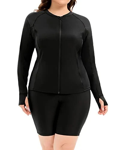 Sports bikini for high - intensity water activities like surfingZip Front Rash Guard Boyleg Shorts For Women-Black Sports bikini for high - intensity water activities like surfingZip Front Rash Guard Boyleg Shorts For Women-Black