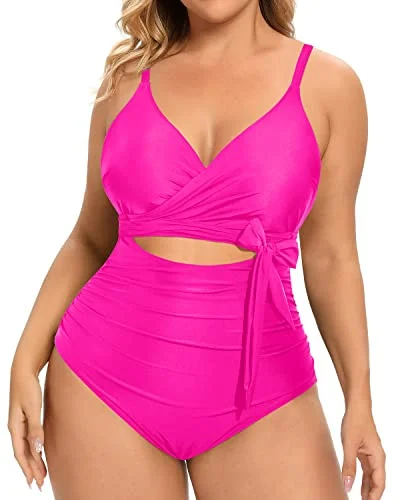 High - performance bikini with quick - drying fabric for active swimmersPlayful Waist Highlight Plus Size One Piece Swimsuits For Ladies-Neon Pink High - performance bikini with quick - drying fabric for active swimmersPlayful Waist Highlight Plus Size One Piece Swimsuits For Ladies-Neon Pink