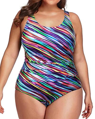 Convertible bikini that can be worn in multiple styles for versatilityModest Tummy Control Ruched One Piece Bathing Suit For Plus Size Ladies-Color Striped Convertible bikini that can be worn in multiple styles for versatilityModest Tummy Control Ruched One Piece Bathing Suit For Plus Size Ladies-Color Striped