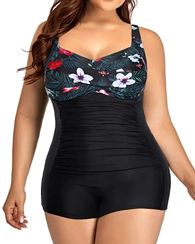 Convertible bikini that can be worn in multiple styles for versatilityRetro Twist Front Tummy Control Women's Plus Size Swimwear-Black Floral Convertible bikini that can be worn in multiple styles for versatilityRetro Twist Front Tummy Control Women's Plus Size Swimwear-Black Floral