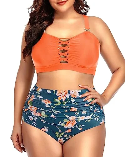 Metallic - finish bikini for a glamorous and eye - catching poolside lookPlus Size High Waisted Bikini Sets Metallic - finish bikini for a glamorous and eye - catching poolside lookPlus Size High Waisted Bikini Sets