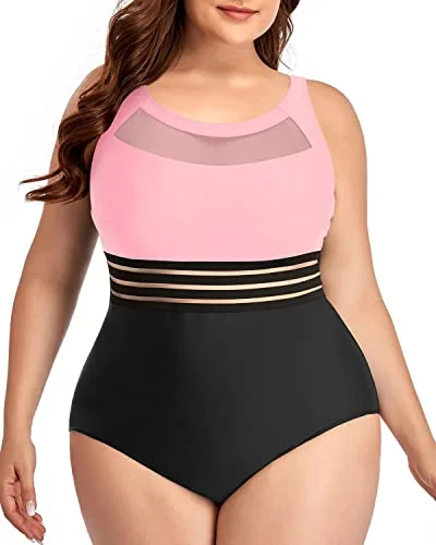 String bikini for a minimalistic and sexy beach styleSexy Mesh High Neck Plus Size One Piece Swimwear For Women-Pink And Black String bikini for a minimalistic and sexy beach styleSexy Mesh High Neck Plus Size One Piece Swimwear For Women-Pink And Black