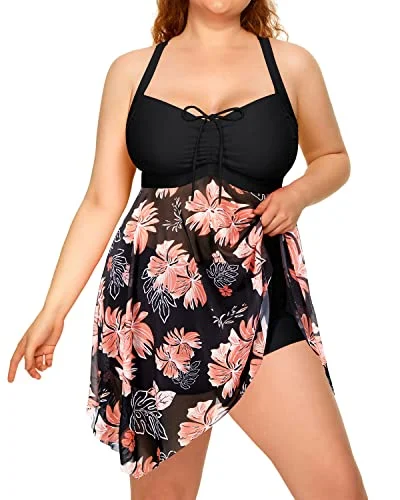 Neon - colored bikini to stand out on the beachCriss-Cross Back Mesh Two Piece Swim Dress For Women-Black Floral Neon - colored bikini to stand out on the beachCriss-Cross Back Mesh Two Piece Swim Dress For Women-Black Floral