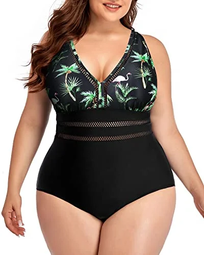 Striped bikini with a classic pattern for a timeless beach aestheticTummy Control Cheeky One Piece Swimsuits For Women Plus Size-Black Palm Tree Striped bikini with a classic pattern for a timeless beach aestheticTummy Control Cheeky One Piece Swimsuits For Women Plus Size-Black Palm Tree