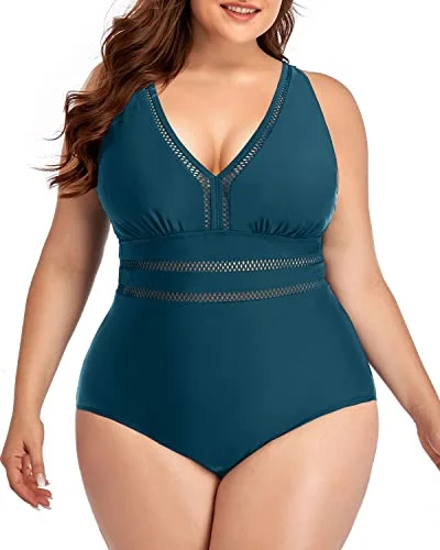 Lace - trimmed bikini for an elegant and romantic touchAdjustable Shoulder Straps One Piece Swimsuits For Women Plus Size-Teal Lace - trimmed bikini for an elegant and romantic touchAdjustable Shoulder Straps One Piece Swimsuits For Women Plus Size-Teal