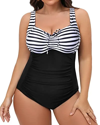 Maternity bikini for expecting mothers to enjoy the beach comfortablyPlus Size Push Up One Piece Swimsuit Tummy Control-Black And White Stripe Maternity bikini for expecting mothers to enjoy the beach comfortablyPlus Size Push Up One Piece Swimsuit Tummy Control-Black And White Stripe