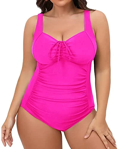 Ruched bikini with fabric gathers for a slimming effectComfortable Plus Size Tummy Control One Piece Bathing Suit-Neon Pink Ruched bikini with fabric gathers for a slimming effectComfortable Plus Size Tummy Control One Piece Bathing Suit-Neon Pink