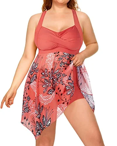 Striped bikini with a classic pattern for a timeless beach aestheticPlus Size Two Piece Mesh Swim Dress Boyshorts For Women-Pink Flower Striped bikini with a classic pattern for a timeless beach aestheticPlus Size Two Piece Mesh Swim Dress Boyshorts For Women-Pink Flower