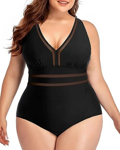 Push - up bikini top to enhance the bust for a confident beach appearancePlus Size V-Neck Mesh Line One Piece Swimsuit Push - up bikini top to enhance the bust for a confident beach appearancePlus Size V-Neck Mesh Line One Piece Swimsuit