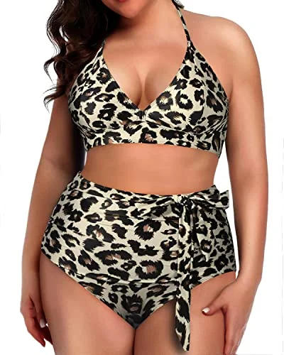Push - up bikini top to enhance the bust for a confident beach appearanceFlattering Push Up Two Piece Swimsuits For Plus Size Women-Leopard Push - up bikini top to enhance the bust for a confident beach appearanceFlattering Push Up Two Piece Swimsuits For Plus Size Women-Leopard