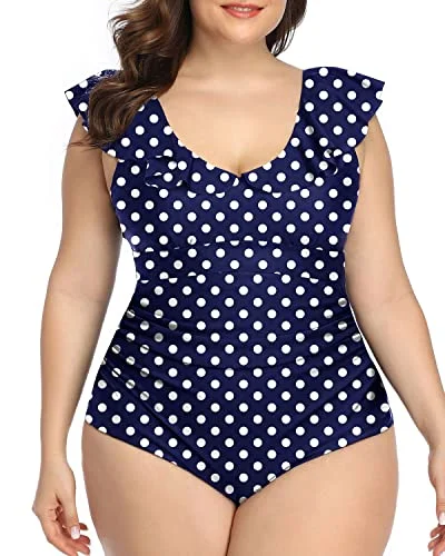 Plus - size bikini with full - coverage options for comfort and confidenceRetro Style Flounce Plus Size One Piece Swimsuit-Blue Dots Plus - size bikini with full - coverage options for comfort and confidenceRetro Style Flounce Plus Size One Piece Swimsuit-Blue Dots