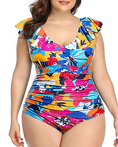 Push - up bikini top to enhance the bust for a confident beach appearanceRuffled Plus Size One Piece Swimsuits for Women Flounce Vintage Swimwear Push - up bikini top to enhance the bust for a confident beach appearanceRuffled Plus Size One Piece Swimsuits for Women Flounce Vintage Swimwear