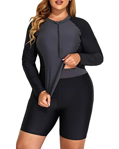 High - performance bikini with quick - drying fabric for active swimmersPlus Size Colorblock Rash Guard Tankini Boy Shorts Bottom-Grey And Black High - performance bikini with quick - drying fabric for active swimmersPlus Size Colorblock Rash Guard Tankini Boy Shorts Bottom-Grey And Black