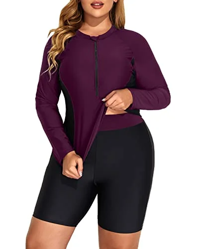 Long - line bikini top for added support and a fashionable lookUpf 50+ Rash Guard Tankini Boy Shorts For Women-Purple Long - line bikini top for added support and a fashionable lookUpf 50+ Rash Guard Tankini Boy Shorts For Women-Purple