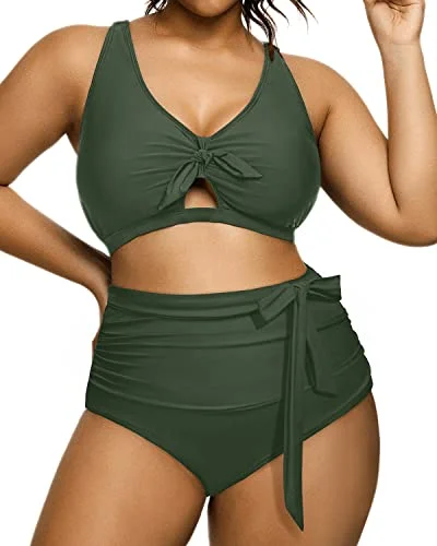 High - waisted bikini for a retro and tummy - flattering look2 Piece Padded Support Plus Size Bikini Swimsuit-Army Green High - waisted bikini for a retro and tummy - flattering look2 Piece Padded Support Plus Size Bikini Swimsuit-Army Green