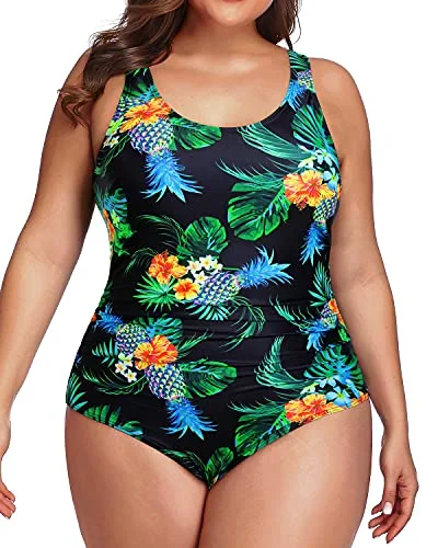 Tropical - themed bikini for a vacation - ready beach outfitVersatile Plus Size One Piece Swimwear For Activities-Black Pineapple Tropical - themed bikini for a vacation - ready beach outfitVersatile Plus Size One Piece Swimwear For Activities-Black Pineapple