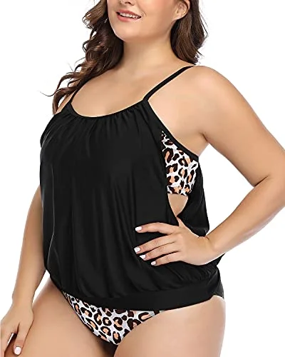 Striped bikini with a classic pattern for a timeless beach aestheticWomen's Double Up Tummy Control Plus Size Tankini Swimsuits-Black Leopard Striped bikini with a classic pattern for a timeless beach aestheticWomen's Double Up Tummy Control Plus Size Tankini Swimsuits-Black Leopard