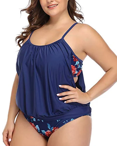 Sports bikini for high - intensity water activities like surfingFlirty Plus Size Tankini Swimsuits Shorts For Women-Blue Floral Sports bikini for high - intensity water activities like surfingFlirty Plus Size Tankini Swimsuits Shorts For Women-Blue Floral