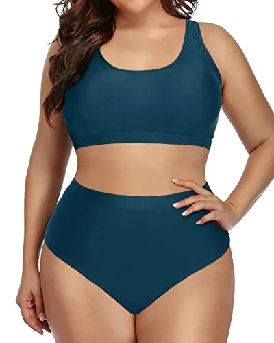 Striped bikini with a classic pattern for a timeless beach aestheticComfortable High Quality Plus Size Bikini Set High Waisted Bottoms-Teal Striped bikini with a classic pattern for a timeless beach aestheticComfortable High Quality Plus Size Bikini Set High Waisted Bottoms-Teal