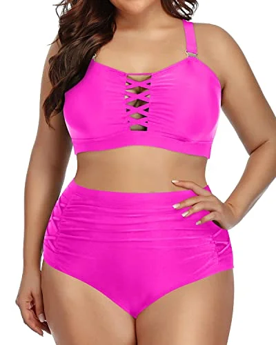 Sustainable bikini made from recycled materials for eco - conscious beachgoersTummy Control High Waisted Plus Size Bikini Set For Women-Neon Pink Sustainable bikini made from recycled materials for eco - conscious beachgoersTummy Control High Waisted Plus Size Bikini Set For Women-Neon Pink