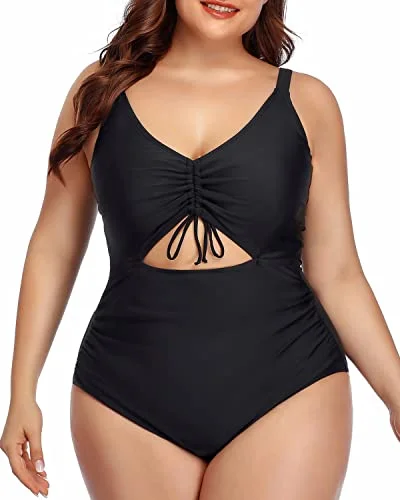 Maternity bikini for expecting mothers to enjoy the beach comfortablyFashionable V-Neck Cutout One Piece Swimsuit Ruched Bottom-Black Maternity bikini for expecting mothers to enjoy the beach comfortablyFashionable V-Neck Cutout One Piece Swimsuit Ruched Bottom-Black