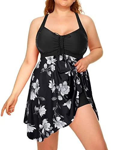 Metallic - finish bikini for a glamorous and eye - catching poolside lookSexy Cross-Back Plus Size Two Piece Swimdress Boyshorts For Women-Black Metallic - finish bikini for a glamorous and eye - catching poolside lookSexy Cross-Back Plus Size Two Piece Swimdress Boyshorts For Women-Black