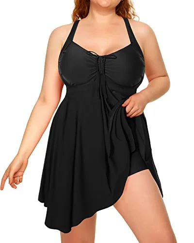Tie - side bikini bottoms for an adjustable and stylish fitWomen's Flowy Tankini Bathing Suit Plus Size Two Piece Swimdress-Black Tie - side bikini bottoms for an adjustable and stylish fitWomen's Flowy Tankini Bathing Suit Plus Size Two Piece Swimdress-Black