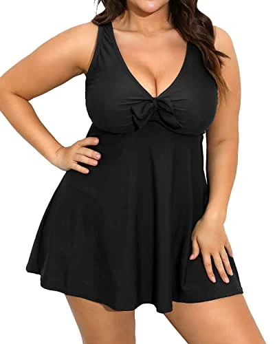 Convertible bikini that can be worn in multiple styles for versatilityFlowy Plus Size Swim Dress Tummy Control Boyshorts-Black Convertible bikini that can be worn in multiple styles for versatilityFlowy Plus Size Swim Dress Tummy Control Boyshorts-Black