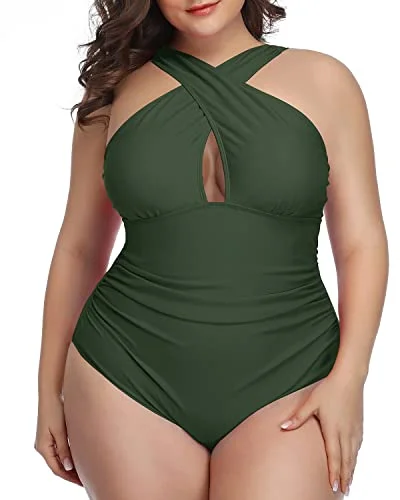 UV - protection bikini for safe sun exposure during beach daysVintage Floral Plus Size Swimwear One Piece Keyhole-Army Green UV - protection bikini for safe sun exposure during beach daysVintage Floral Plus Size Swimwear One Piece Keyhole-Army Green