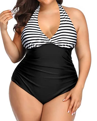 Sports bikini for high - intensity water activities like surfingSexy Halter One Piece Push Up Swimsuits For Women-Black And White Stripe Sports bikini for high - intensity water activities like surfingSexy Halter One Piece Push Up Swimsuits For Women-Black And White Stripe