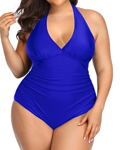 Monokini - style bikini with a unique one - piece - meets - bikini designBackless Ruched Halter 1 Piece Swimsuits For Women-Royal Blue Monokini - style bikini with a unique one - piece - meets - bikini designBackless Ruched Halter 1 Piece Swimsuits For Women-Royal Blue
