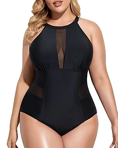 Plus - size bikini with full - coverage options for comfort and confidenceSleek High-Neck Plus Size Swimwear Tummy Control For Curvy Women-Black Plus - size bikini with full - coverage options for comfort and confidenceSleek High-Neck Plus Size Swimwear Tummy Control For Curvy Women-Black