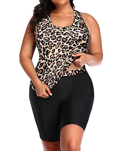High - performance bikini with quick - drying fabric for active swimmersPlus Size Unitard Swimsuit Racerback And Boyshort For Women-Black And Leopard High - performance bikini with quick - drying fabric for active swimmersPlus Size Unitard Swimsuit Racerback And Boyshort For Women-Black And Leopard