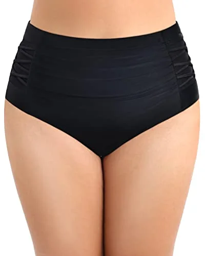 Convertible bikini that can be worn in multiple styles for versatilityRuched Tummy Control Plus Size High Waisted Bikini Bottom-Black Convertible bikini that can be worn in multiple styles for versatilityRuched Tummy Control Plus Size High Waisted Bikini Bottom-Black