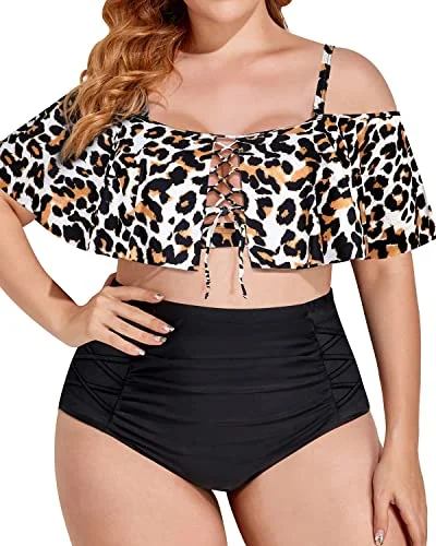String bikini for a minimalistic and sexy beach styleTrendy Ruffle Flounce Two Piece Swimsuit For Plus Size Women-Black And Leopard String bikini for a minimalistic and sexy beach styleTrendy Ruffle Flounce Two Piece Swimsuit For Plus Size Women-Black And Leopard